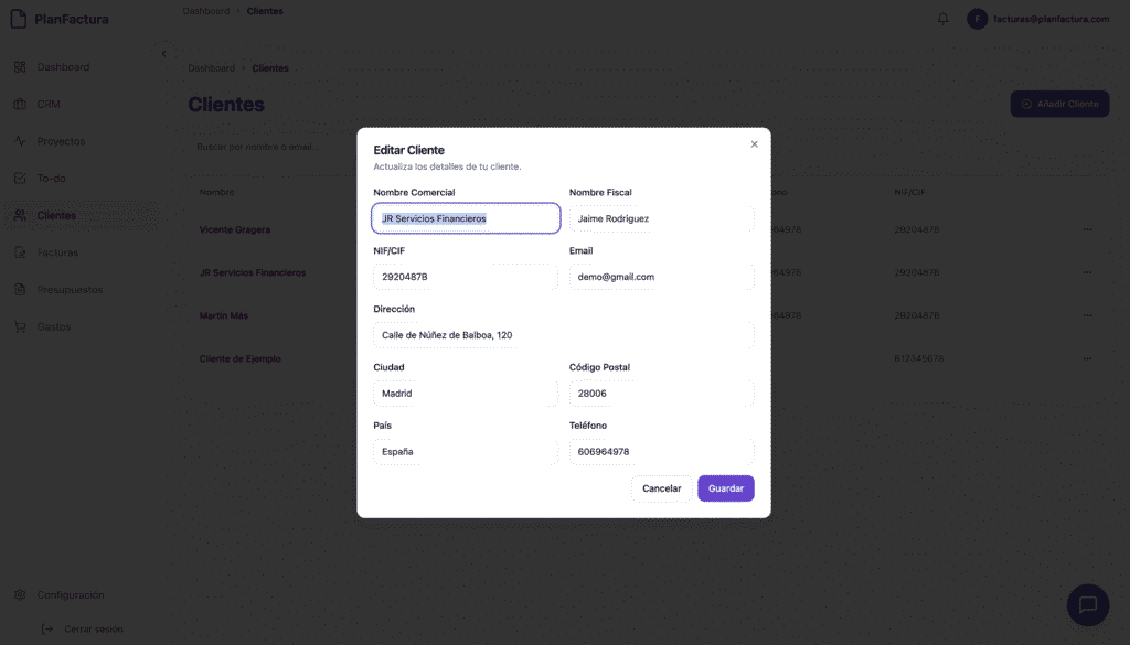 Gestion De Clientes Panel Planfactura 1024x585
