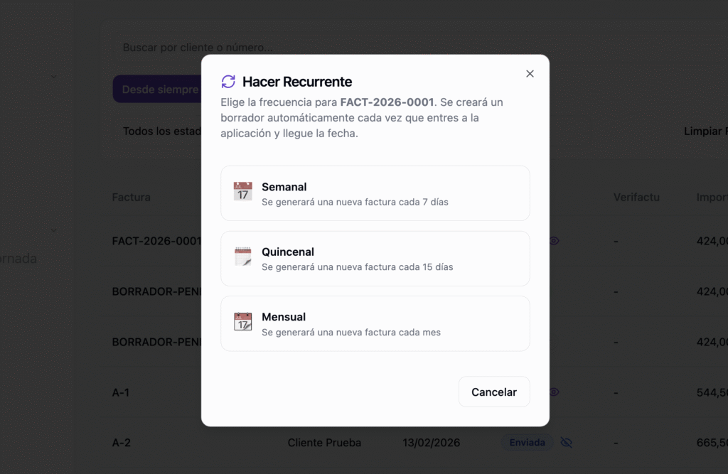 hacer una factura recurrente hacer una factura recurrente
